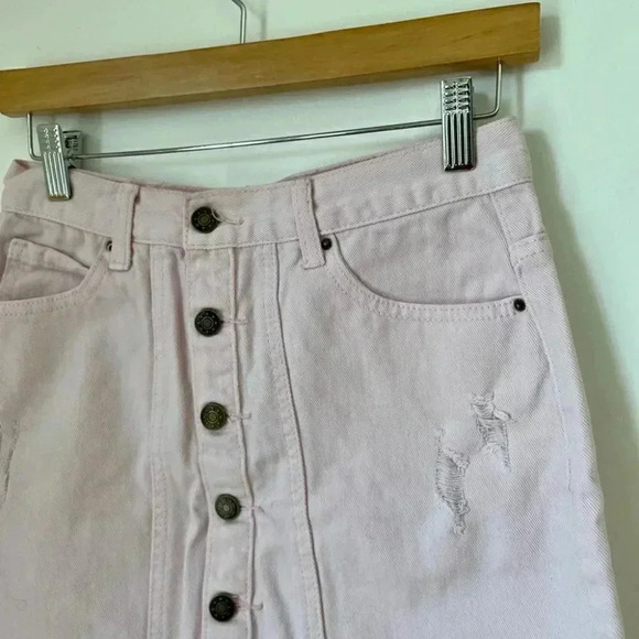 Lioness Distressed Mini denim Skirt Pink Size Small - Picture 2 of 5